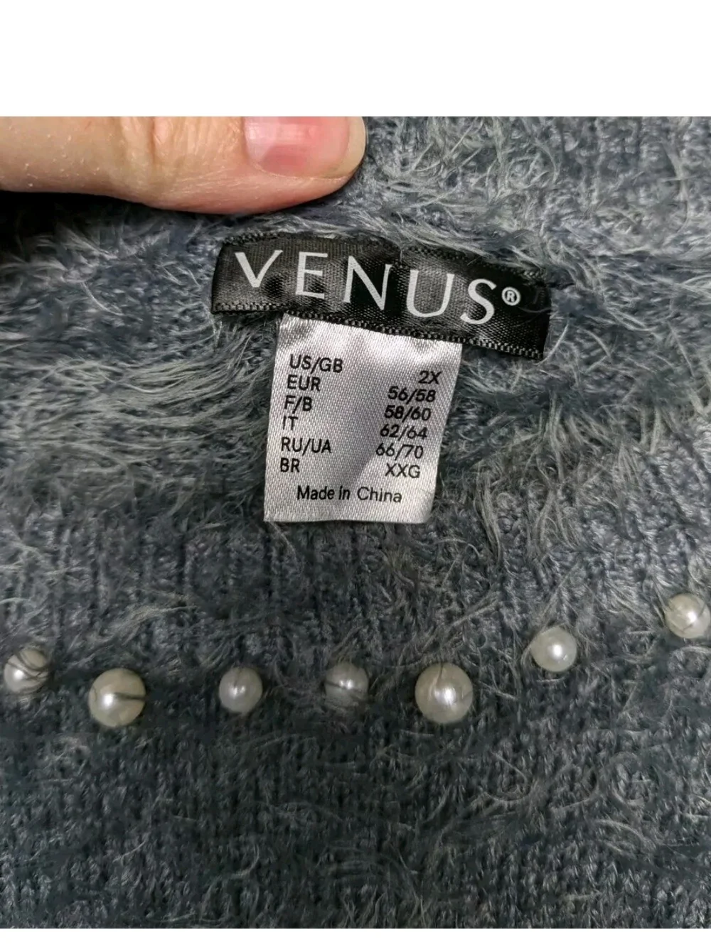 Venus Fuzzy Ombre Pearl-Embellished Sweater - Gray